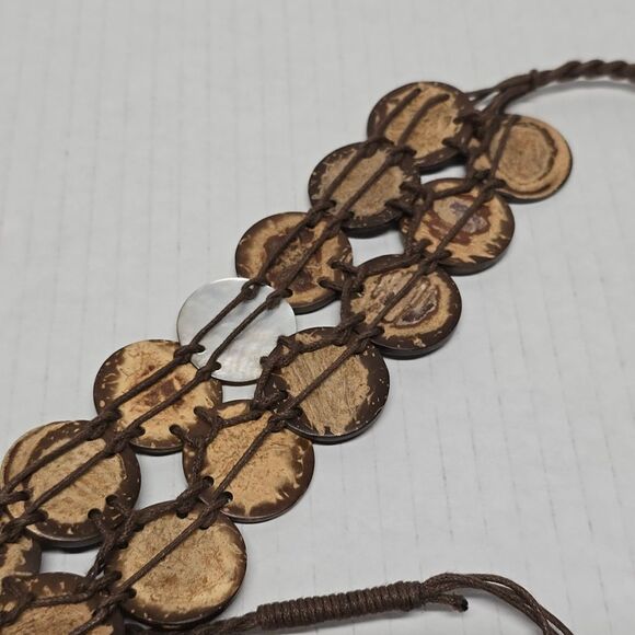 Coconut Shell Waistband Bohemian Boho Hippie Brown Belt - Picture 4 of 8